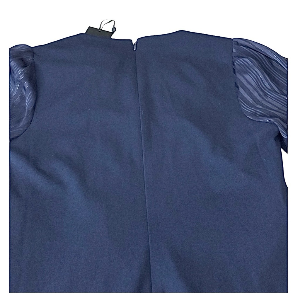 DKNY Navy Sheath Dress Size 10 NWT Puff Sleeve Pleated Elegant Career - Picture 7 of 11